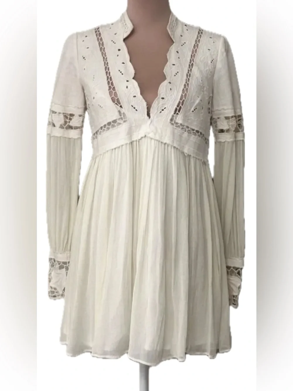 Free People "In Dreamland" Cutwork Mini Dress in Ivory/Cream - Picture 6 of 11